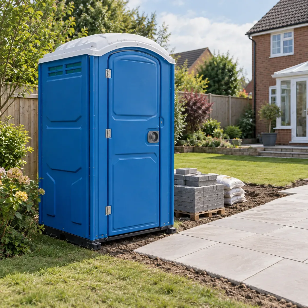 Illustration of a portable toilet at a residential garden project