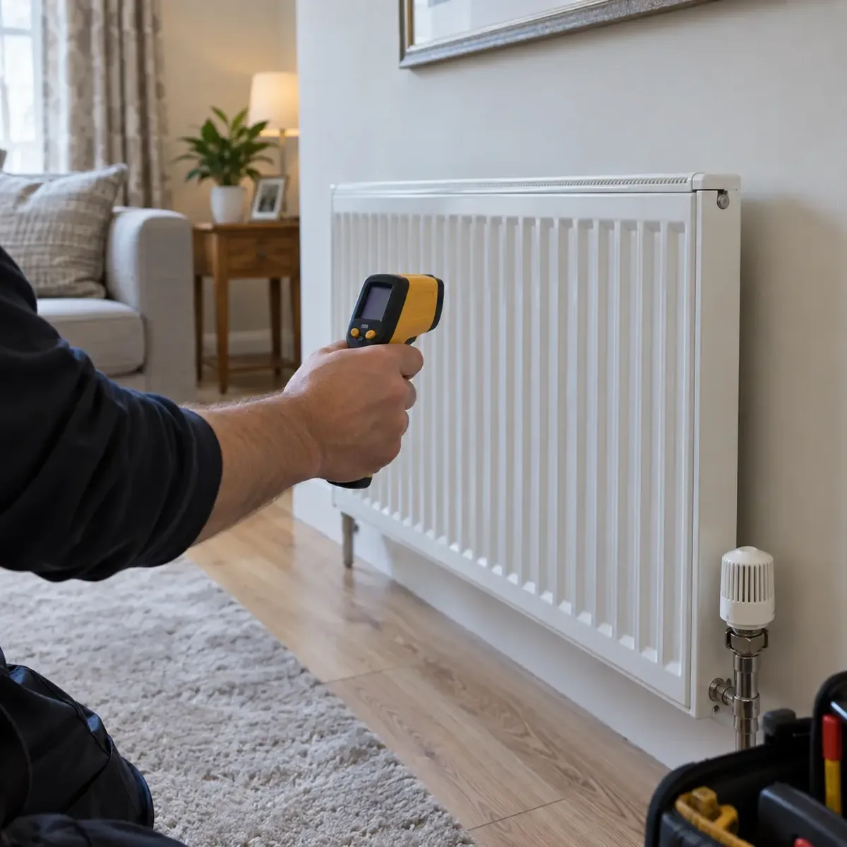 Original AI illustration of cold radiator power flushing