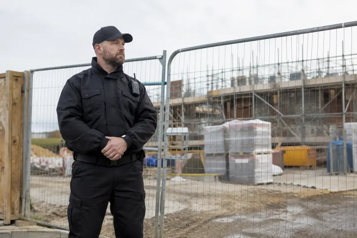 Security officer checking a construction site.
